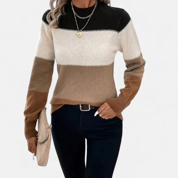 Women’s Lightweight Striped Crew Neck Stretch Knit Sweater