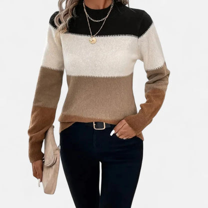 Women’s Lightweight Striped Crew Neck Stretch Knit Sweater