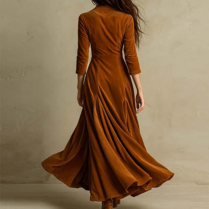 Women's Flowing Velvet Maxi Dress with Defined Waist