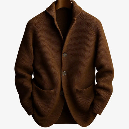 Men’s Ribbed Cotton-Blend Button-Up Knit Cardigan