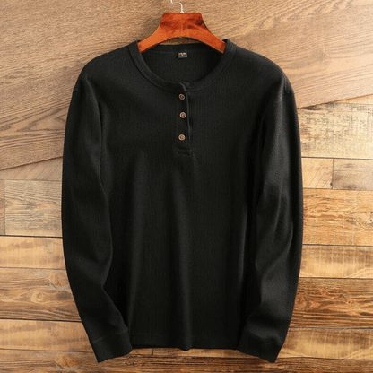 Men’s Textured Waffle-Knit Button-Placket Henley