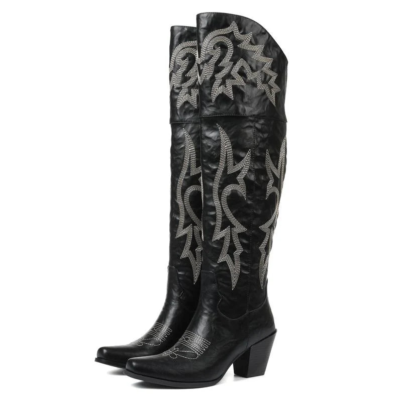Women’s Classic Over-the-Knee Cowboy Boots with Versatile Style