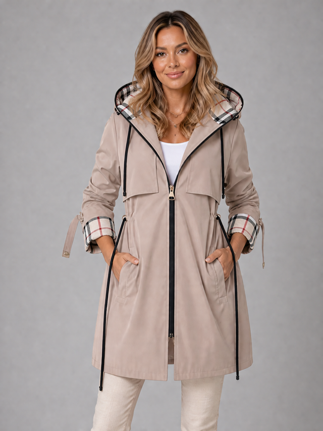 Women’s Longline Hooded Drawstring Waist Coat