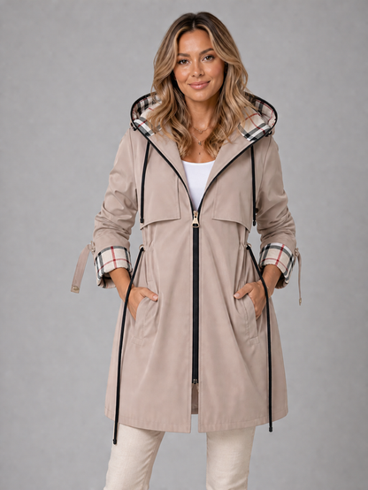 Women’s Longline Hooded Drawstring Waist Coat