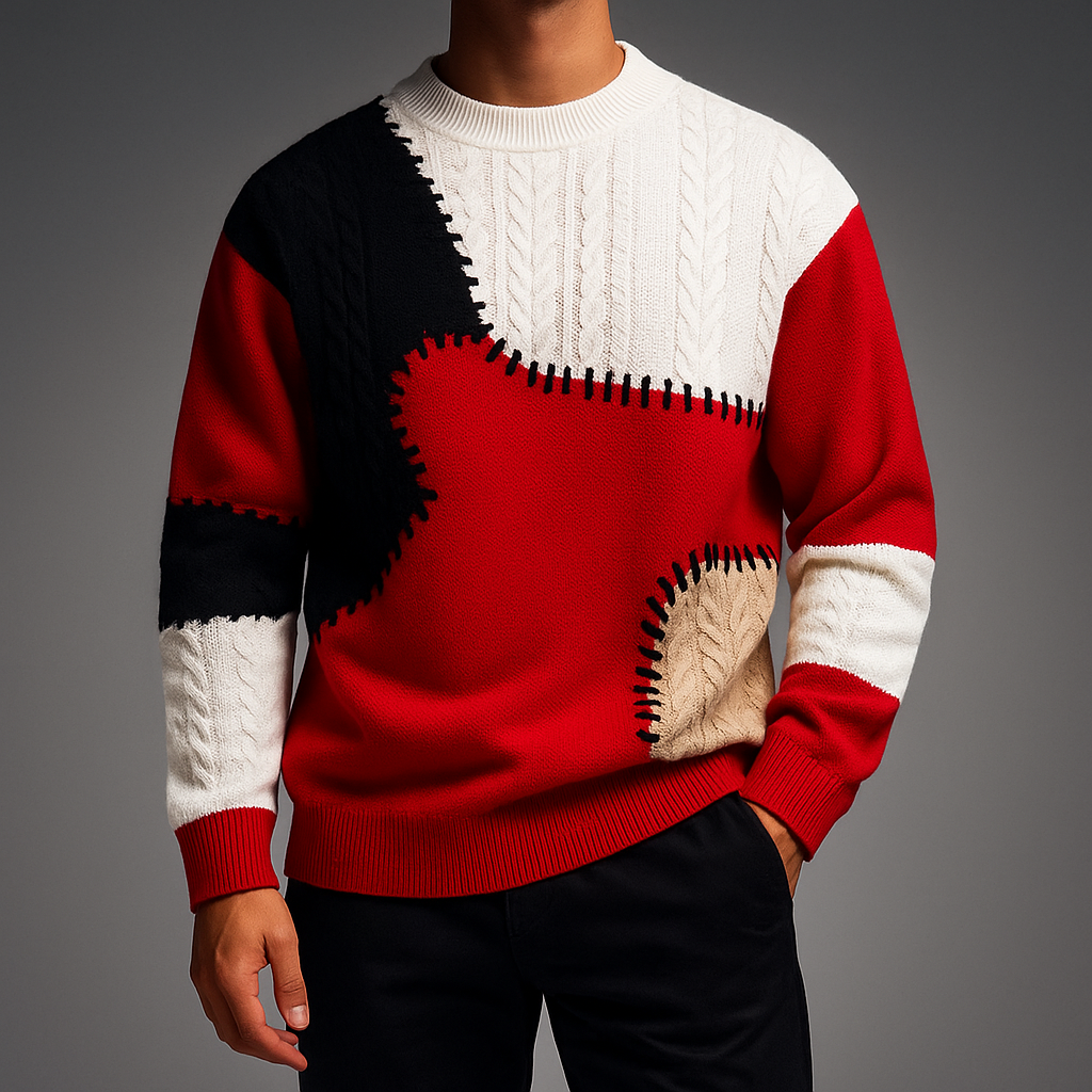 Men’s Colorblock Textured Knit Pullover Sweater