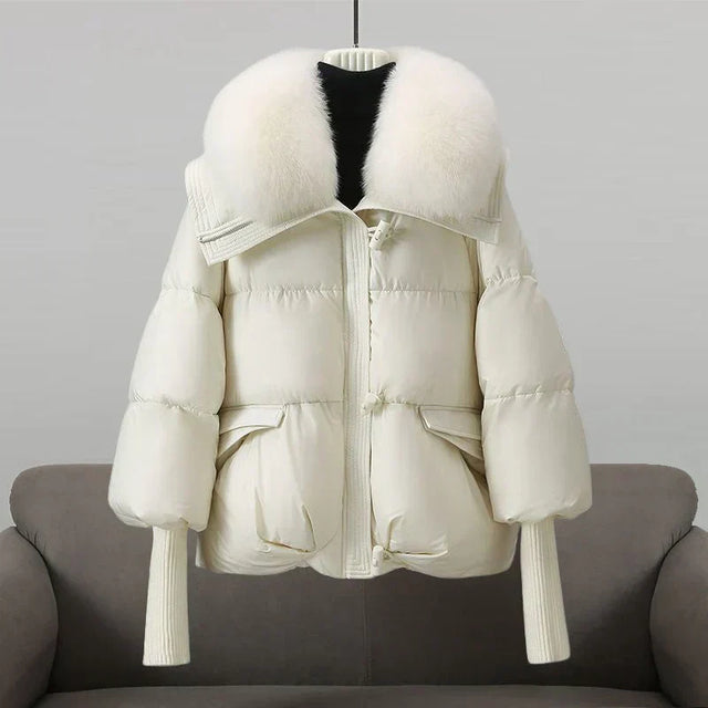 Women’s Padded Winter Jacket with Wide Faux Fur Collar