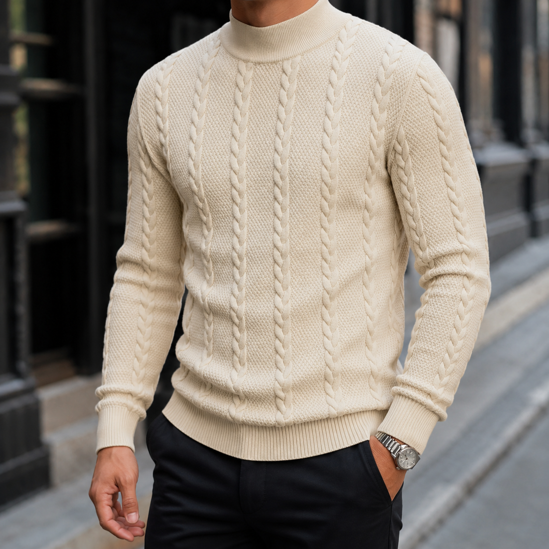 Men’s Slim Cable-Knit Turtleneck Sweater