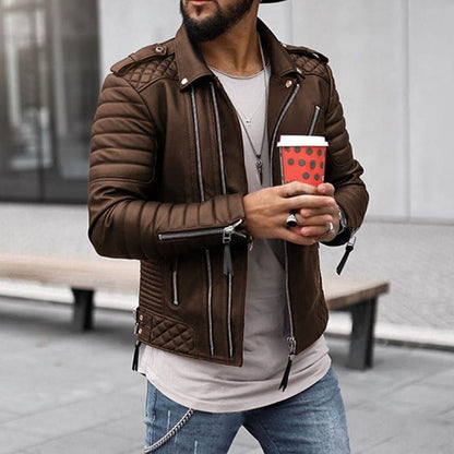 Men’s Quilted Leather-Look Insulated Zip Jacket