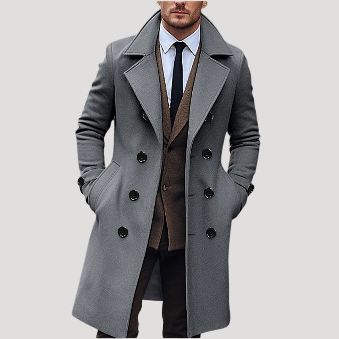 Men’s Tailored Double-Breasted Notch Lapel Overcoat