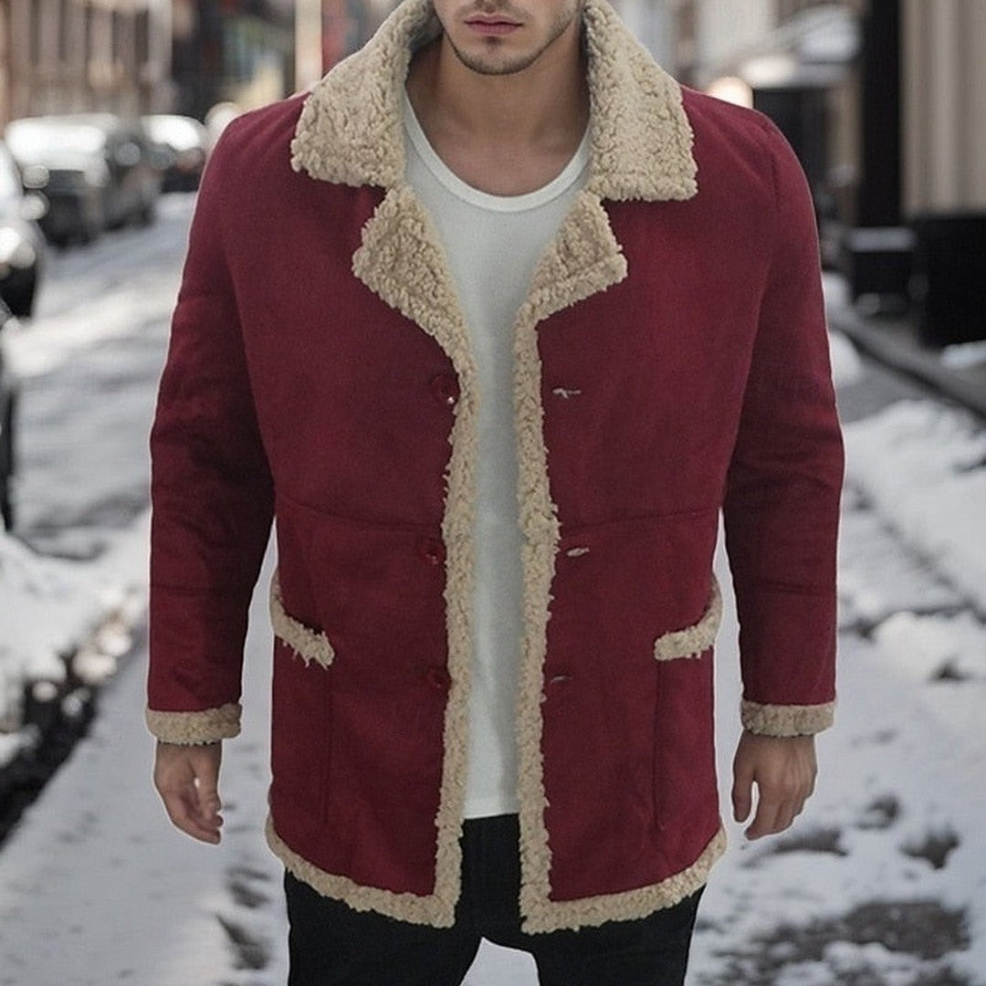 Men’s Plush-Lined Classic Lapel Winter Jacket