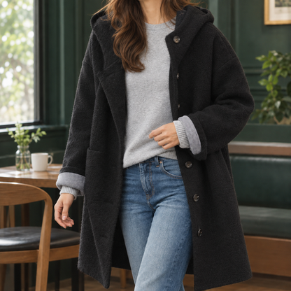 Relaxed Longline Hooded Wool-Blend Coat