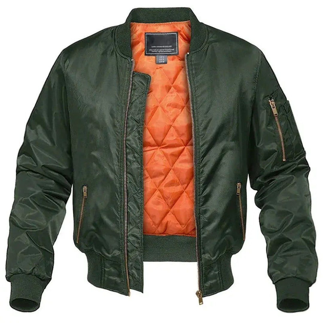 Men’s Contrast-Lined Quilted Zip Bomber Jacket
