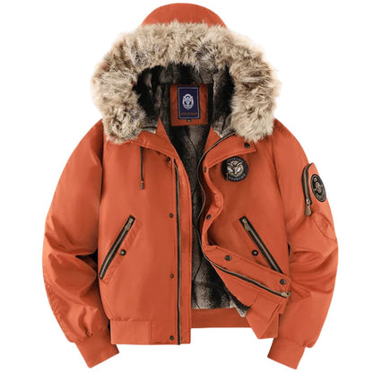 Men’s Quilted Bomber Jacket with Faux Fur-Trimmed Hood