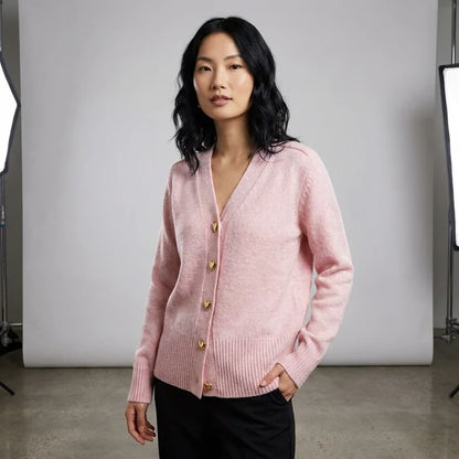 Women’s Relaxed V-Neck Knit Cardigan with Decorative Button Front