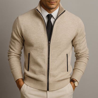 Men’s Marled Knit Stand Collar Full-Zip Cardigan