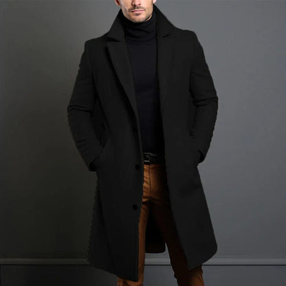 Men’s Long Tailored Wool-Blend Overcoat with Notch Lapels