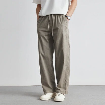 Men’s Relaxed Washed Cotton Trousers with Tapered Leg