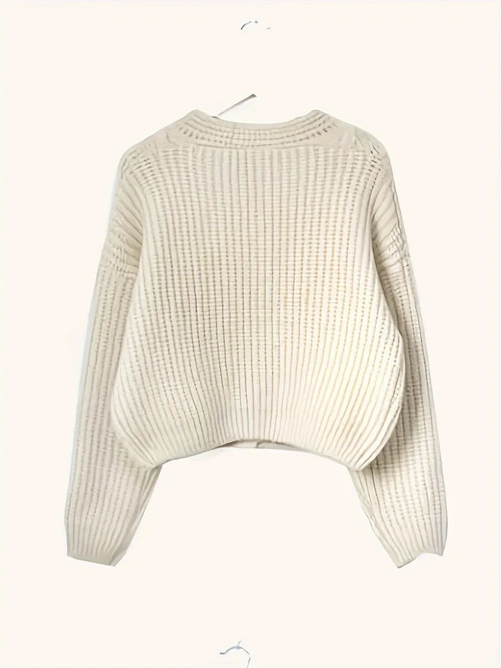 Women’s Cropped Textured Cable Knit V-Neck Button Cardigan