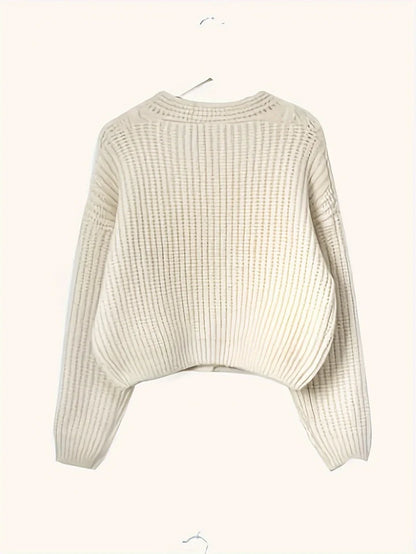 Women’s Cropped Textured Cable Knit V-Neck Button Cardigan