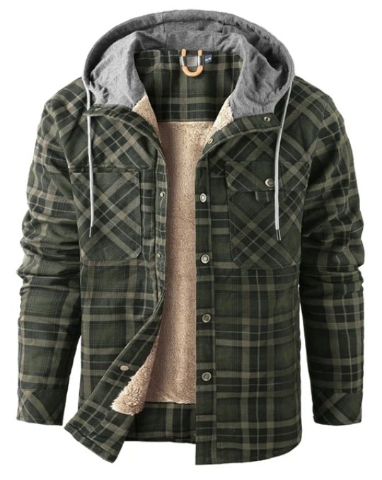 Men’s Printed Fleece-Lined Hooded Shirt Jacket