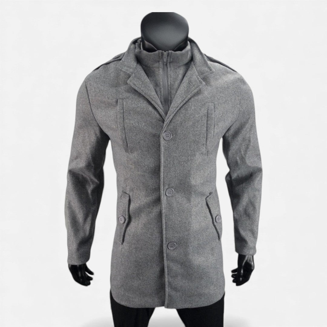 Men’s Textured Wool-Look Mid-Length Zip Coat