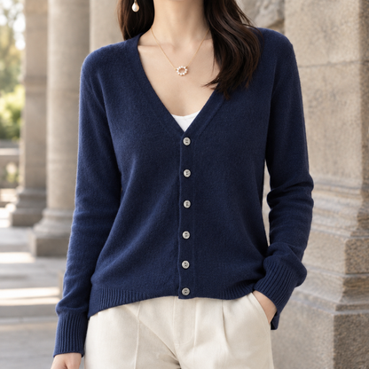 Women’s Relaxed Deep V-Neck Button Knit Cardigan