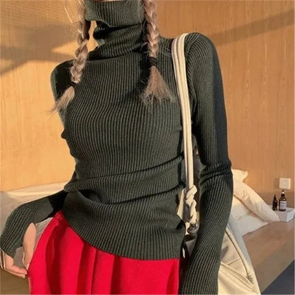 Women’s Soft Ribbed High-Neck Stretch Knit Sweater