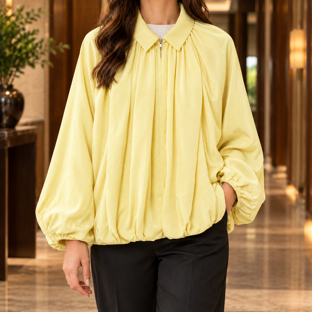 Women’s Oversized Gathered Balloon Zip Jacket