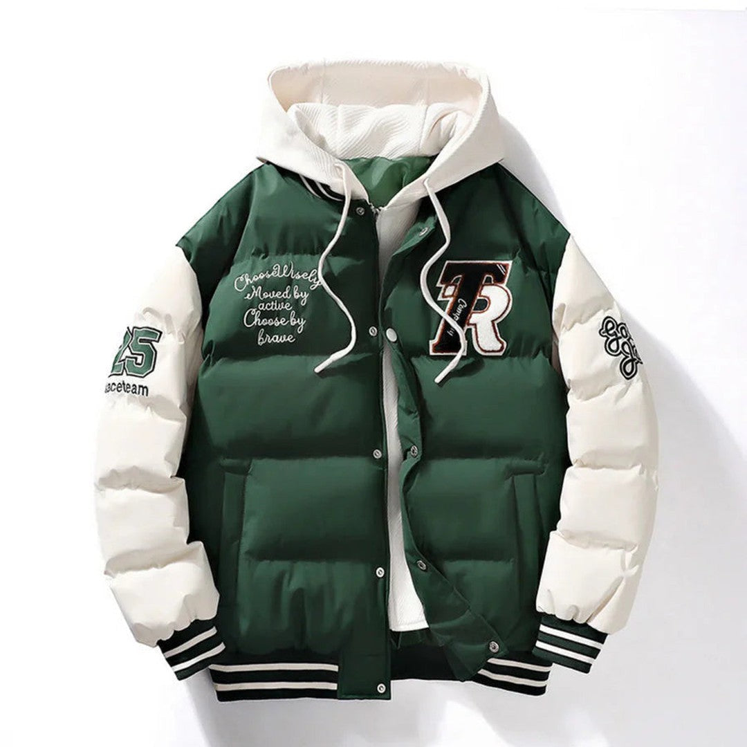 Men’s Hooded Quilted Collegiate Puffer Jacket