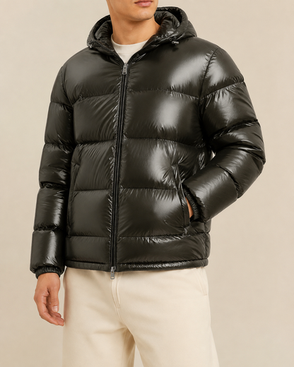 Men’s Glossy Quilted Hooded Puffer Jacket