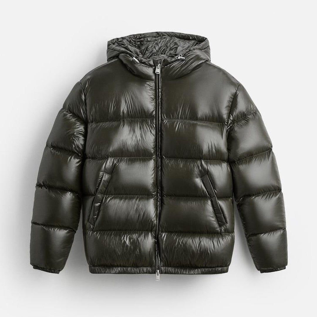 Men’s Lightweight Hooded Puffer Jacket with High Collar