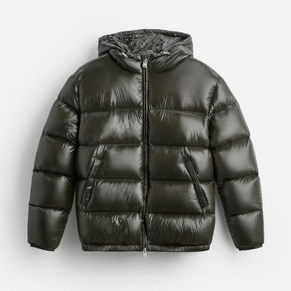 Men’s Lightweight Hooded Puffer Jacket with High Collar