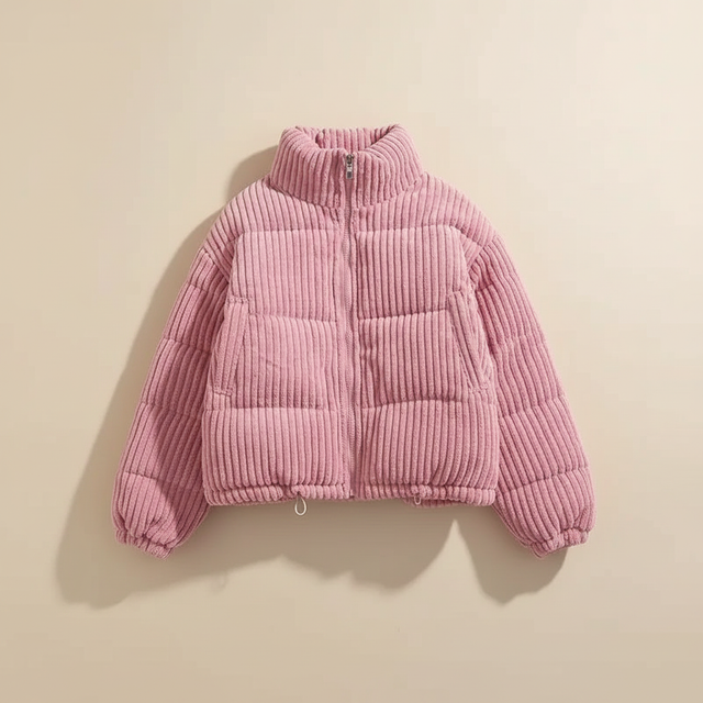 Women’s Cropped Corduroy Quilted Jacket with Boxy Fit