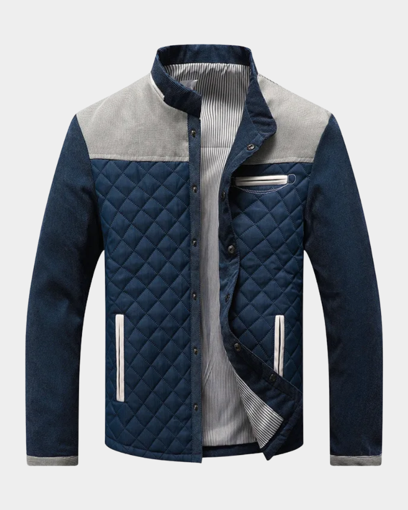 Men’s Diamond-Quilted Contrast-Panel Bomber Jacket