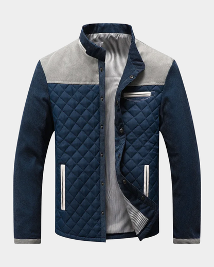 Men’s Diamond-Quilted Contrast-Panel Bomber Jacket