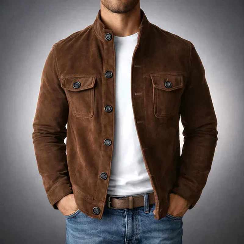 Men’s Modern Tailored Stand-Collar Button Jacket