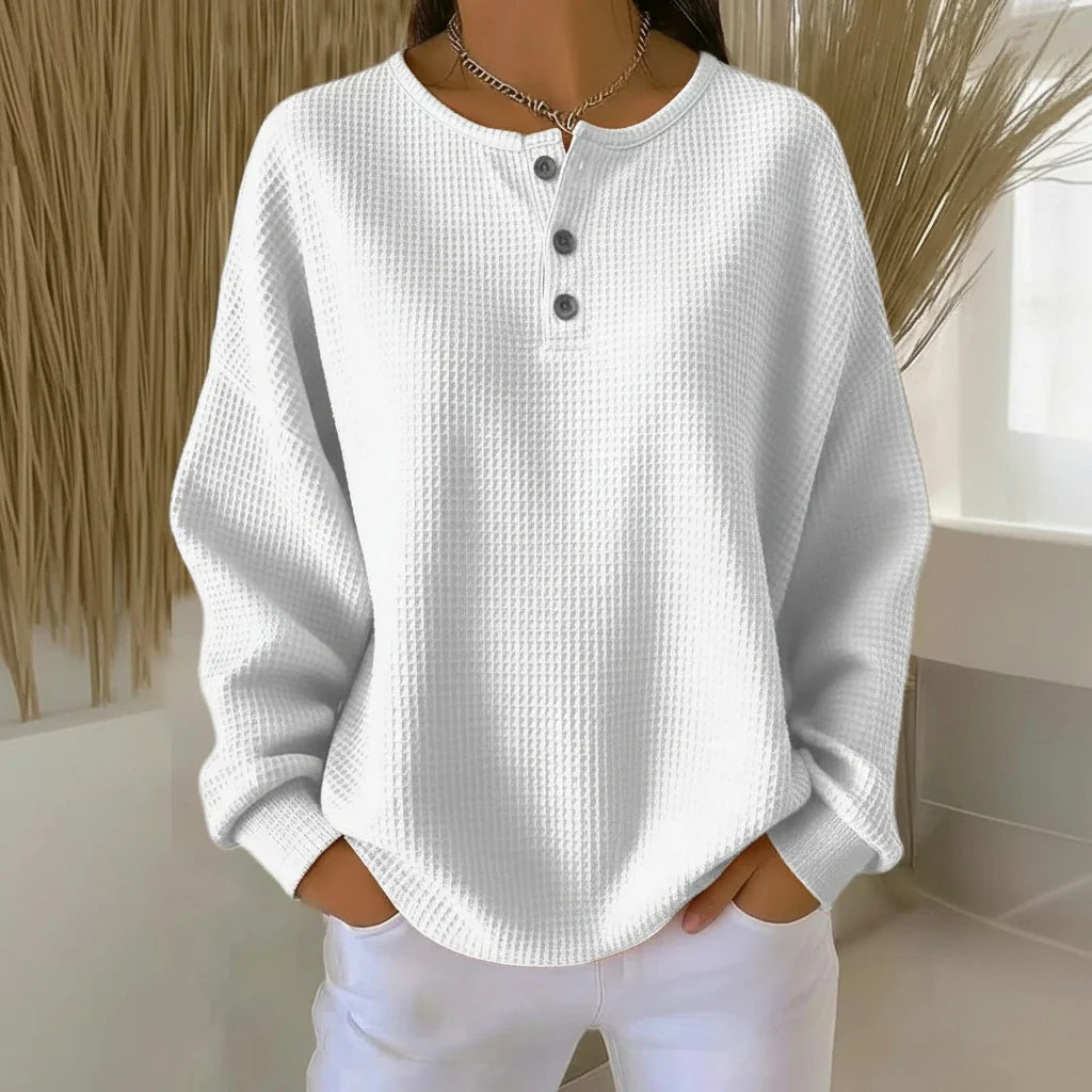 Women’s Textured Waffle Knit Drop-Shoulder Sweatshirt
