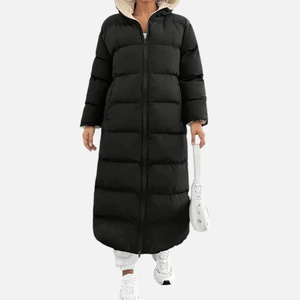 Women’s Long Hooded Puffer Coat with Windproof Outer Shell