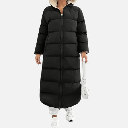 Women’s Long Hooded Puffer Coat with Windproof Outer Shell