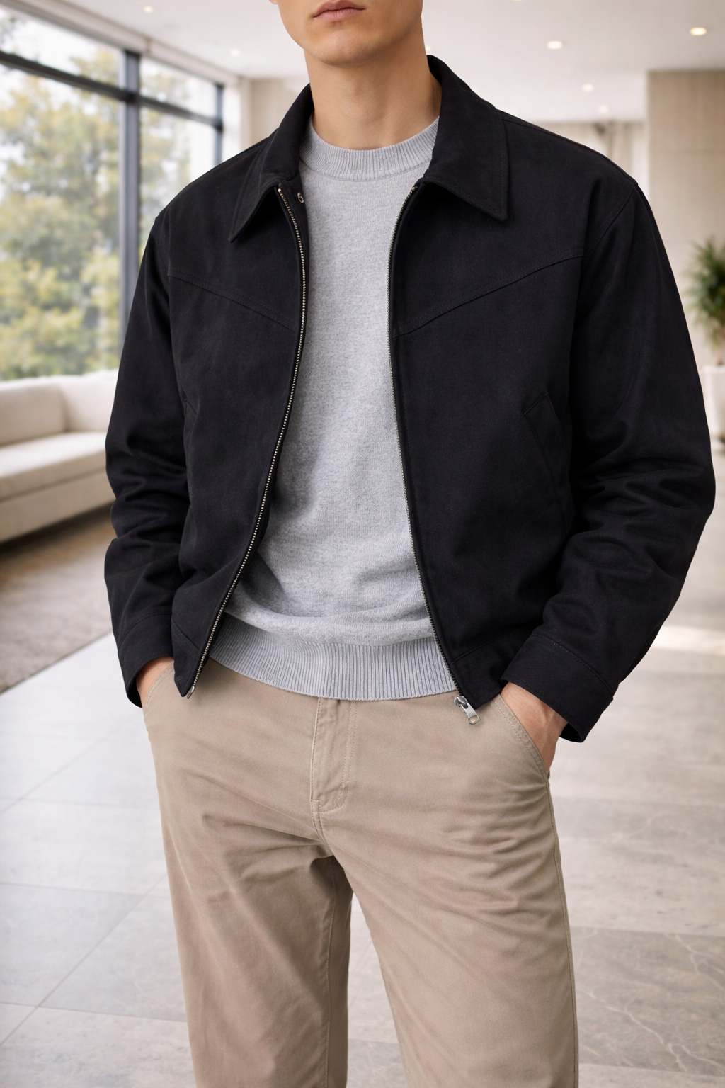 Men’s Modern Suede Leather Zip Jacket