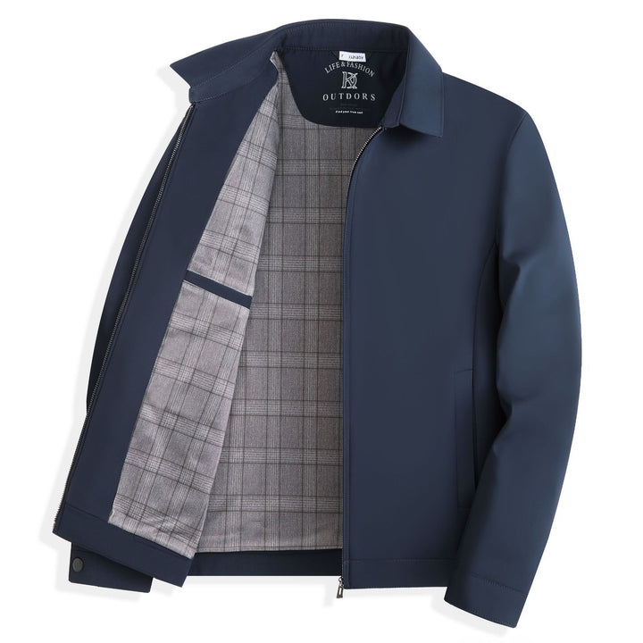 Men's Plaid-Lined Lapel Zip Business Jacket