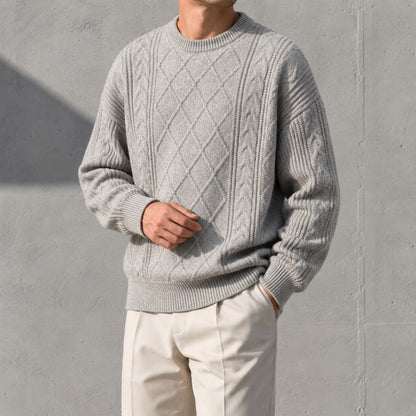 Textured Cable Knit Crew Neck Sweater