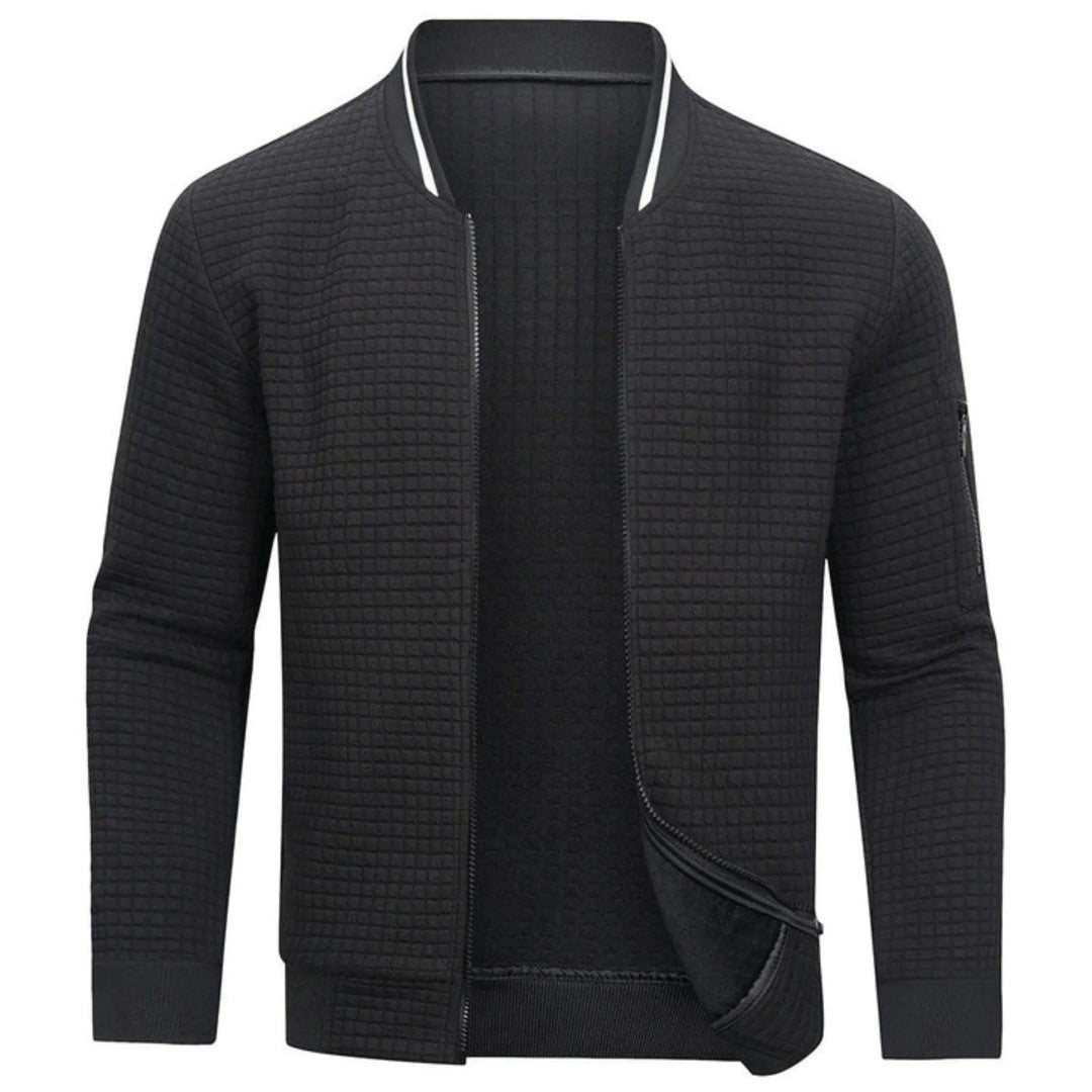 Men’s Monochrome Check Ribbed Bomber Jacket