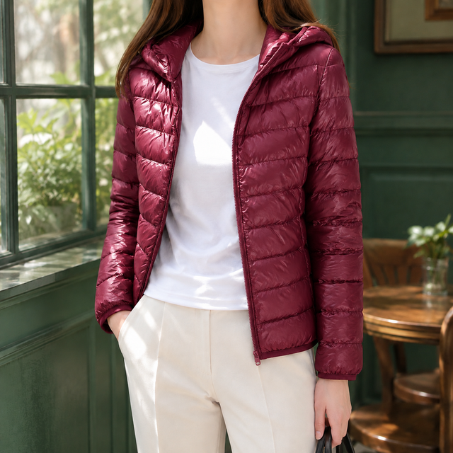 Women’s Padded Cashmere Hooded Zip Jacket