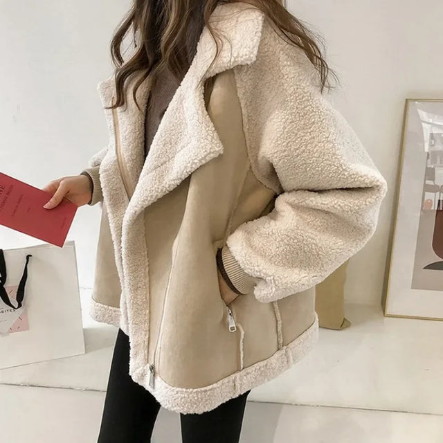 Women’s Suede-Effect Faux Shearling Winter Jacket