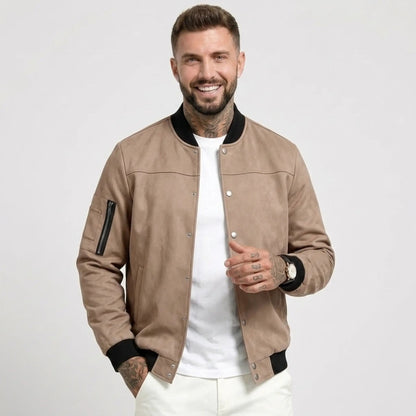 Men’s Suede-Texture Stand Collar Button-Up Jacket