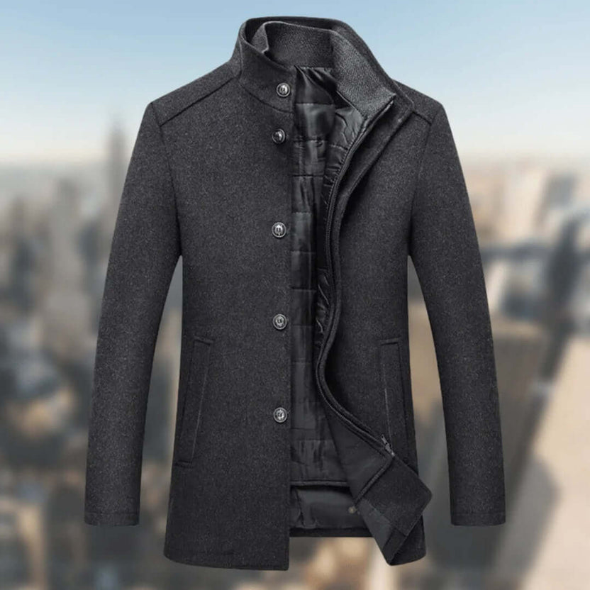Men’s Structured High-Collar Button-Front Winter Jacket