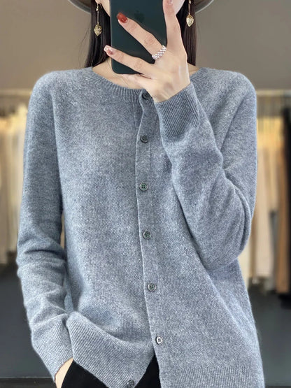 Women’s Classic Round-Neck Button-Up Knit Cardigan