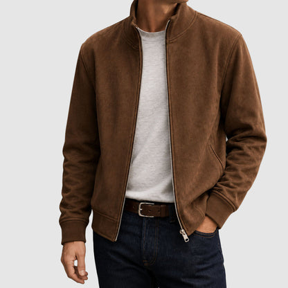 Men’s Suede-Style Zip Jacket with Ribbed Trim
