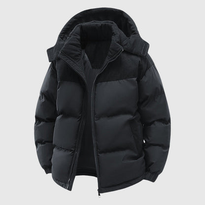 Men’s Corduroy Panel Quilted Hooded Puffer Jacket